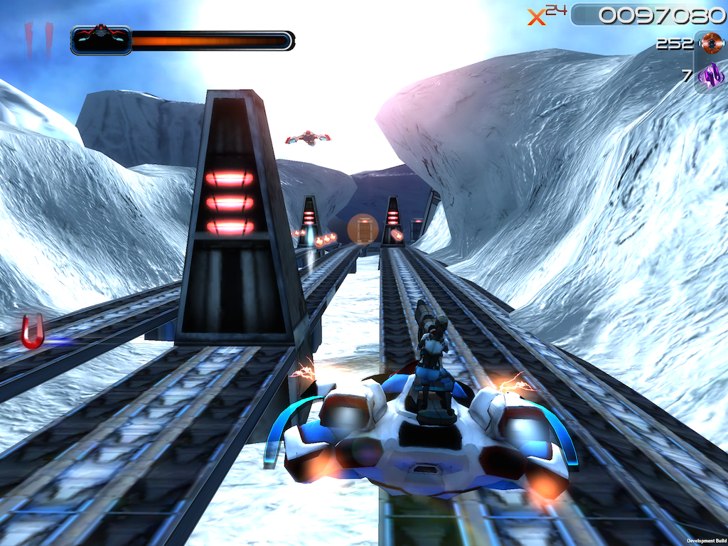 Reclaim gameplay in an icy route environment.
