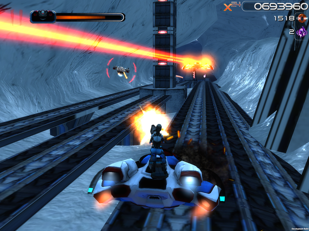 Reclaim gameplay showing combat in a science-fiction route.